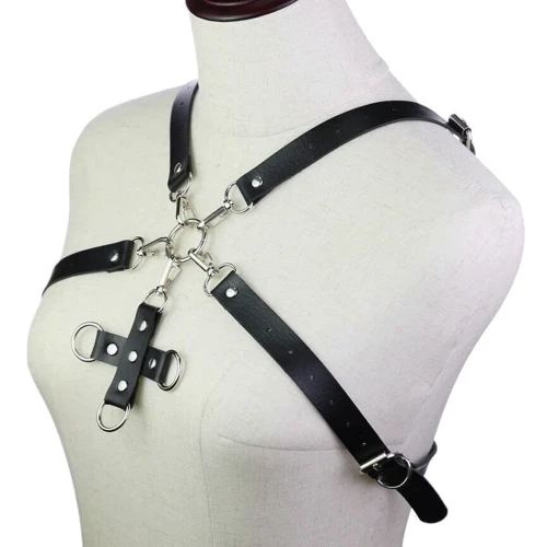 Портупея с фиксатором Women's PU Leather Chest Harness Caged Bra RED