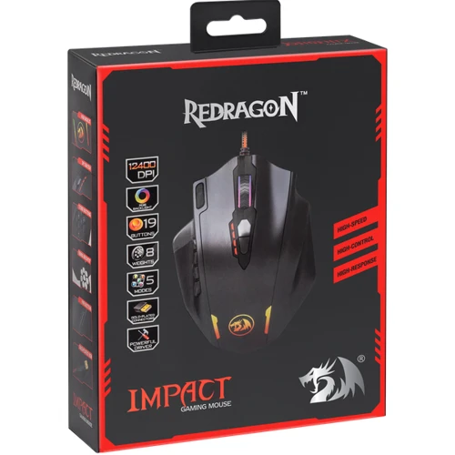 Мышь Redragon Impact RGB IR USB Black (78322): Максимальное разрешение сенсора, dpi 12400