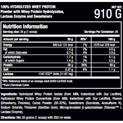 Протеїн Scitec Nutrition 100% Hydrolyzed Whey Protein 910 g /26 servings/ Strawberry Tiramisu: Вид сироваткові