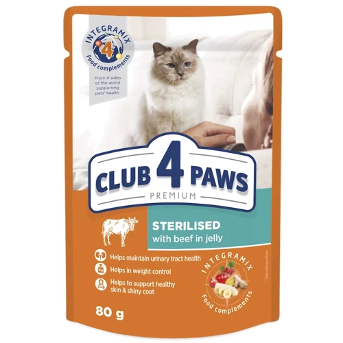 Влажный корм Club 4 Paws Premium Sterilized с говядиной в желе для стерилизованных кошек 24х80 г (B5612311)