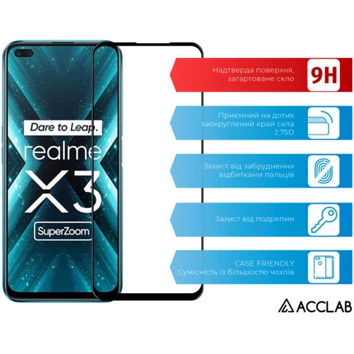 Аксессуар для смартфона ACCLAB Tempered Glass Full Glue Black for Realme X3: Цвет черный