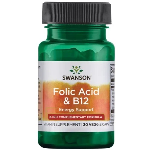 Swanson Folic Acid B12 Фолиевая кислота и B12 30 вегетарианских капсул