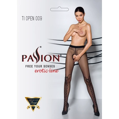 Колготки с открытым доступом Passion имитация ботфорт TIOPEN 009 black 1/2 (20 den)