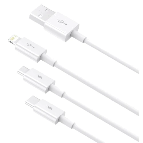 Кабель Baseus USB Cable to Lightning/microUSB/USB-C Superior Series Fast Charging 3.5A 1.5m White (CAMLTYS-02): Тип USB Cable - Lightning/microUSB/USB-C