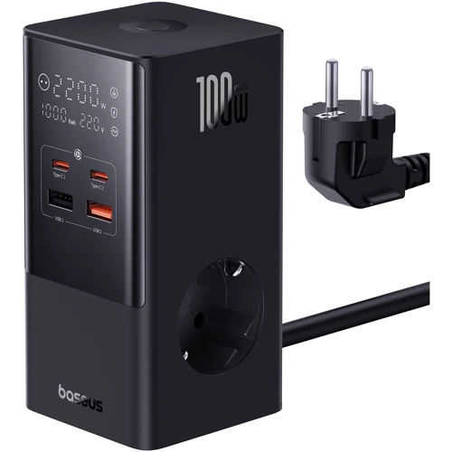 Зарядний пристрій Baseus Wall Charger AC+2xUSB+2xUSB-C GaN PowerCombo Power Strip 100W Black (E00023609113-00)