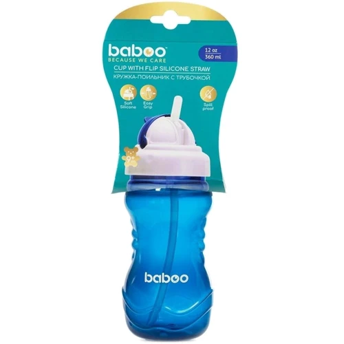 Чашка непроливайка Baboo с силиконовой соломинкой 360 мл синяя (8-129): Материал пластик