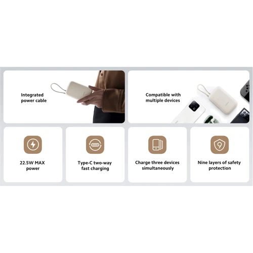 Зовнішній акумулятор Xiaomi Power Bank 10000mAh Integrated Cable Beige (BHR9072GL): Тип батареї Литий-ионные