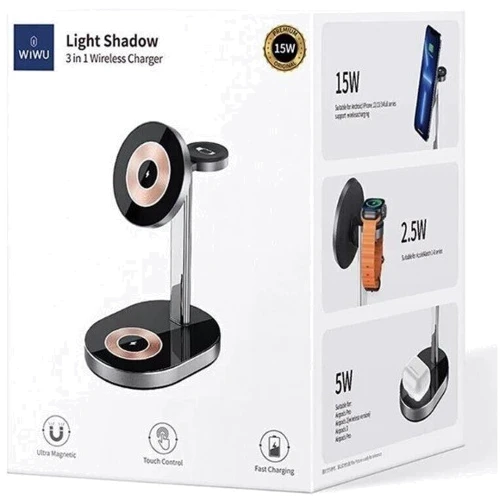 Зарядное устройство WIWU Wireless Charger Stand MagSafe Wi-W003 Black for iPhone 16 I 15 I 14 I 13 I 12 series and Apple Watch фото 7