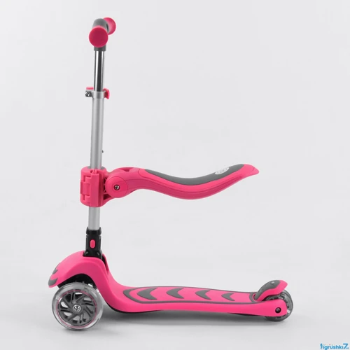 Самокат триколісний Best Scooter з сидінням, складаний алюмінієвий кермо, 4 колеса PU зі світлом Pink (99637) фото 8