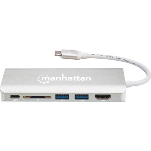 Адаптер Intracom Adapter Manhattan USB-C to HDMI+2xUSB3.0+RJ45+SD PD Silver: Интерфейс подключения USB-C