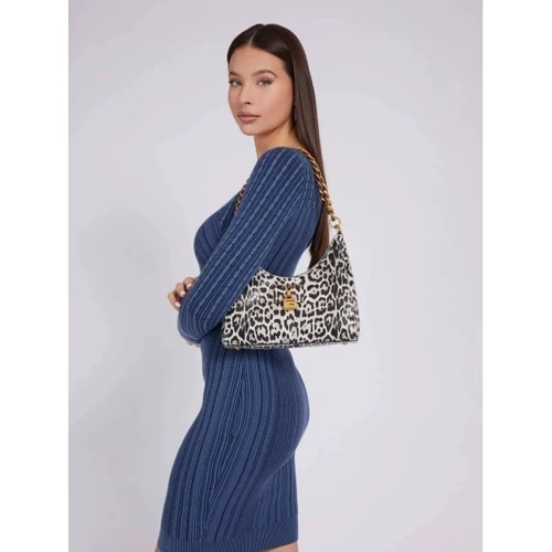 Женская сумка хобо GUESS CENTRE STAGE HOBO черно-белая (HWLB8504020-BWP): Фактура Матовая, Гладкая