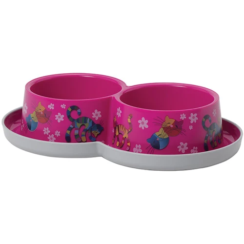 Подвійна миска для котів Moderna Double Trendy Dinner WildLife 2х350 мл діаметр 10 см рожева (45007)