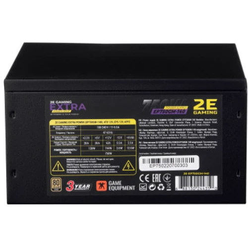 Блок питания 2E Gaming Power Supply EXTRA 750W (2E-EP750GM-140): Коннекторы Подключение материнской платы	20+4 pin Подключение процессора	2x4+4pin Кол-во разъемов дополнительно