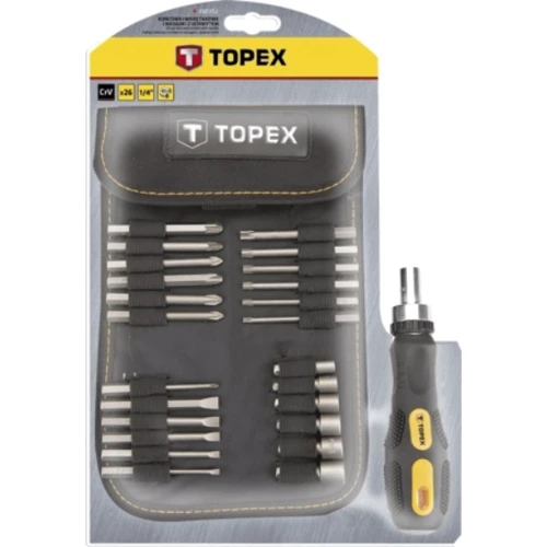 Биты TOPEX набор 26шт 1/4" битодержатель торцевые головки 6шт SL,PH,PZ,T, CrV: Назначение набора Для домашнего использования