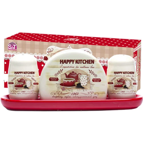 Набор для специй S&T "Happy Kitchen" с салфетницей на керамической подставке (6912-11): Тип Набор для специй с салфетницей