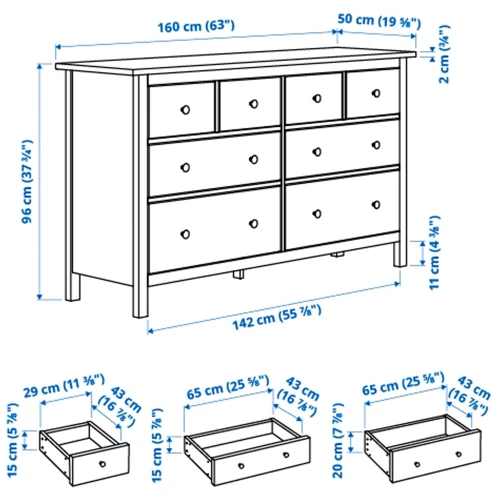 Комод с 8 ящиками ІКЕА HEMNES 160х96 см белая морилка (10239280) фото 3