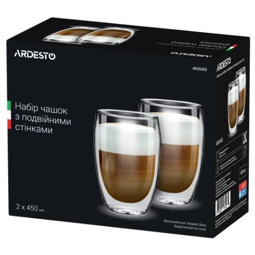 Набор стаканов Ardesto с двойными стенками 400 мл 2шт. (AR2640BGR): Объем стакана мл 400