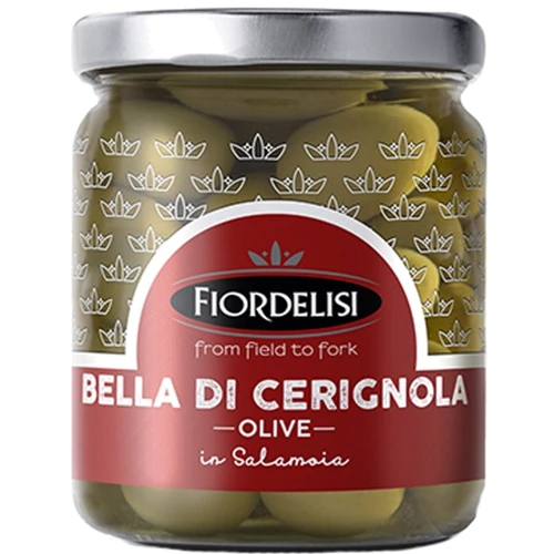 Оливки Fiordelisi зеленые с косточкой Белла ди Чериньола 290 г (8019176101369)