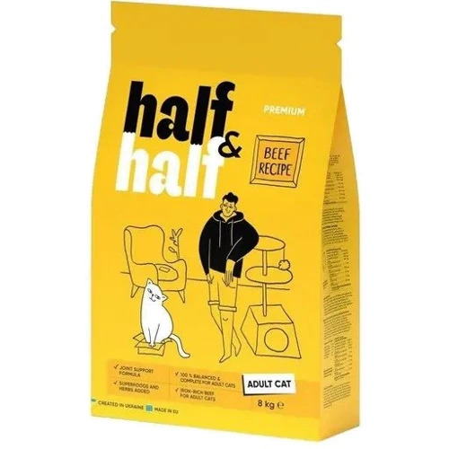 Сухой корм Half & Half для взрослых кошек с говядиной 8 кг (4820261920857)