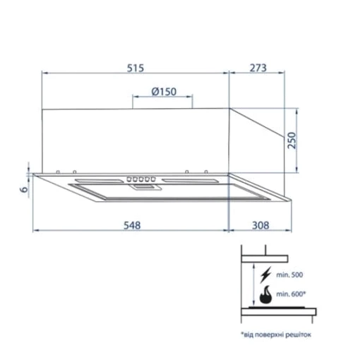 Витяжка Minola HBI 5663 WH GLASS 1000 LED Line: Рекомендована площа приміщення (при висоті 2,7 м), м² більше 28.5