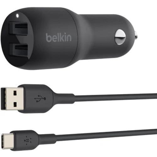 Зарядное устройство Belkin Car Charger 2хUSB 24W Black with Cable USB to USB-C (CCE001BT1MBK)