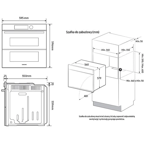Духова шафа електрична Samsung NV7B41201AS: Потужність підключення, Вт 3500