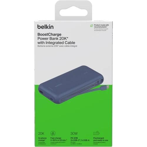 Зовнішній акумулятор Belkin Power Bank 20000mAh Integrated Cable USB-C 30W Blue (BPB024HQBL)