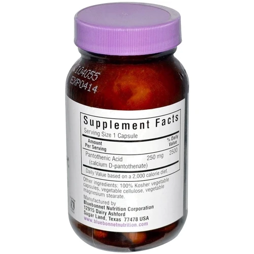 Bluebonnet Nutrition, Pantothenic Acid, 250 mg, 60 Vcaps (468): Тип вітамін B