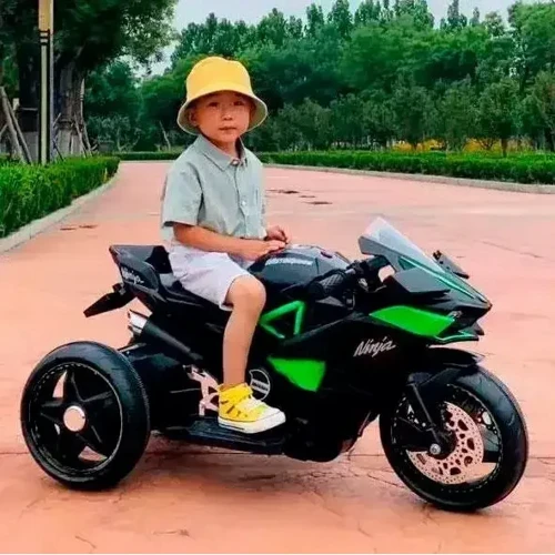 Детский электромотоцикл 3 колесный Bambi Racer Kawasaki 45W черно-зеленый (M 5023EL-2): Материал колес EVA