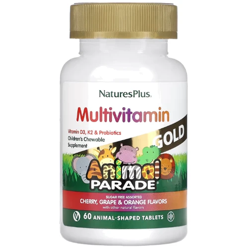 Multi-Vitamin & Mineral Nature's Plus Source of Life Мультивитамины и минералы для детей с разными вкусами вишня 60 таблеток в форме животных
