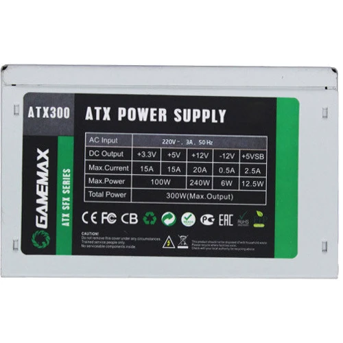 Блок питания GAMEMAX 300W (ATX-300): Мощность, Ватт 300