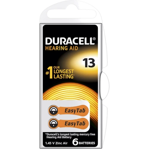 Батарейки Duracell для слуховых аппаратов размер 13, 6 шт.
