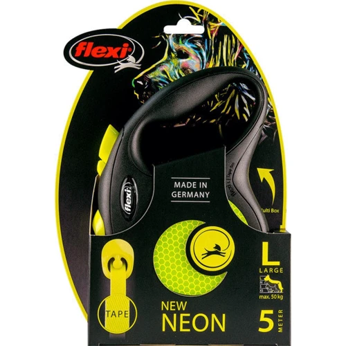 Поводок-рулетка Flexi New Neon L до 50 кг 5 м черный/желтый (4000498031711): Тип шнура Лента