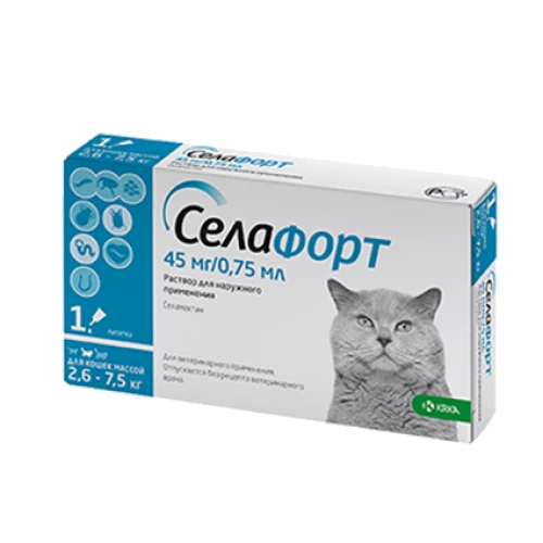 Капли КРКА Селафорт от блох гельминтов для котов 45 мг/0.75 мл 2.6-7.5 кг №1