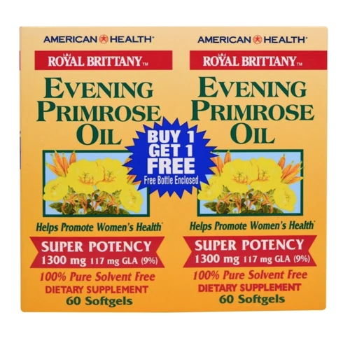 American Health Royal Brittany, Evening Primrose Oil 1300 mg, 2 Bottles, 120 Softgels Each (AMH-03233)