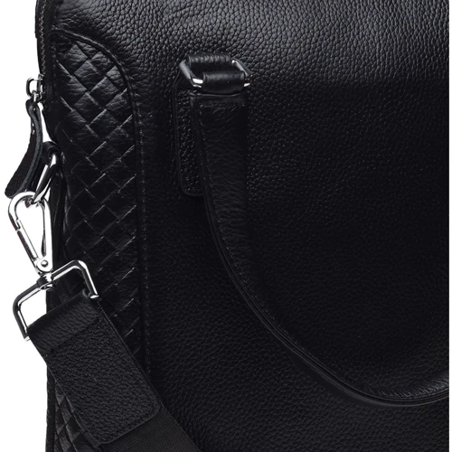 Мужская сумка через плечо Borsa Leather черная (k19117-2-black): Фактура Стеганая, Матовая, Зернистая