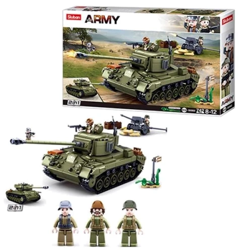 Конструктор Sluban военный, танк, пушка, фигурки, 742 дет. (M38-B0860)