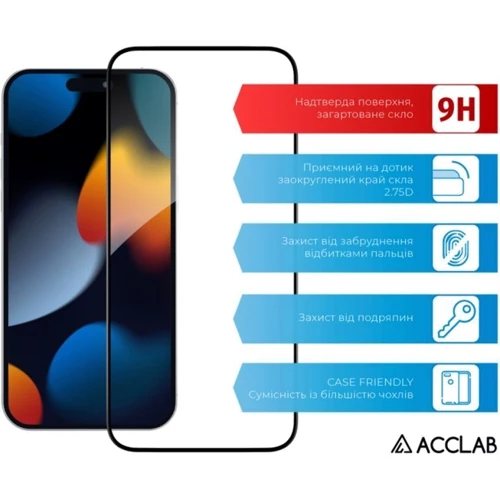 Защитное стекло для iPhone ACCLAB Tempered Glass Full Glue Black for iPhone 15 Plus: Цвет черный