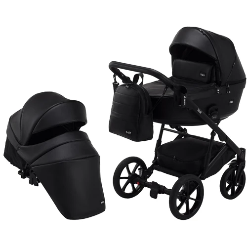 Коляска 2 в 1 Bair Kiwi кожа 100% BK-15 черный