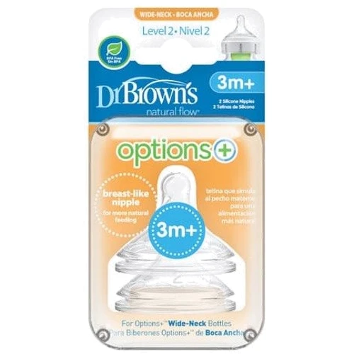 Соска 2-го уровня для бутылочки с широким горлышком Options+, 3+ месяцев, 2 шт (WN2201-INTL): Поток переменный