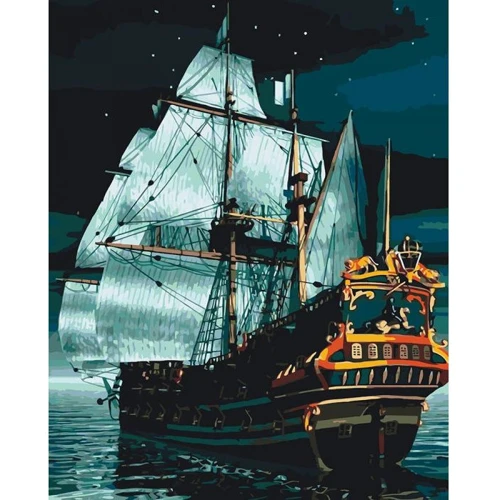 Картина за номерами Морський пейзаж Флагман вночі 40x50см (KHO2733)