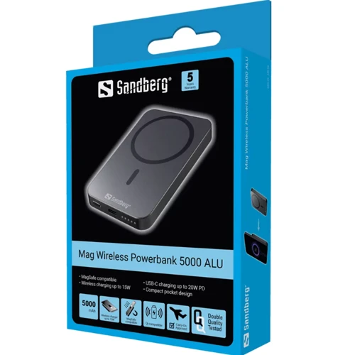 Внешний аккумулятор Sandberg Power Bank 5000mAh Mag Wireless 20W Black (420-96): Особенности Индикатор заряда