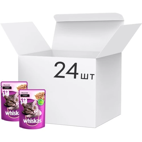 Вологий корм Whiskas для котів з лососем в соусі 24х100 г (4770608239251): Основні інгредієнти Лосось