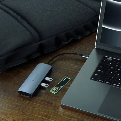 Адаптер Satechi Adapter Aluminum USB-C to USB-C+2xUSB+HDMI+SSD карман Space Gray (ST-UCHSEM) фото 4
