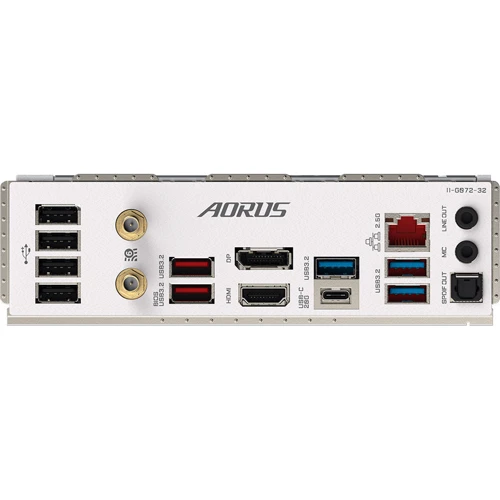 GIGABYTE Z790 A ELITE AX ICE: Разъемы на задней панели S/PDIF (Оптический), USB 3.2 Gen 2, USB 3.2 Gen 1, USB 2.0, USB Type-C, HDMI, Ethernet RJ-45, DisplayPort