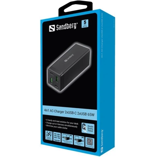 Зарядное устройство Sandberg Wall Charger 2хUSB-C+2XUSB 65W GaN Black (441-45)