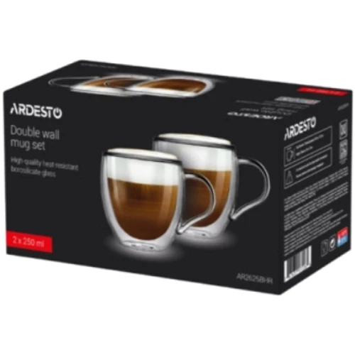 Набір чашок Ardesto з ручками та подвійними стінками 250 мл 2 шт. (AR2625BHR)