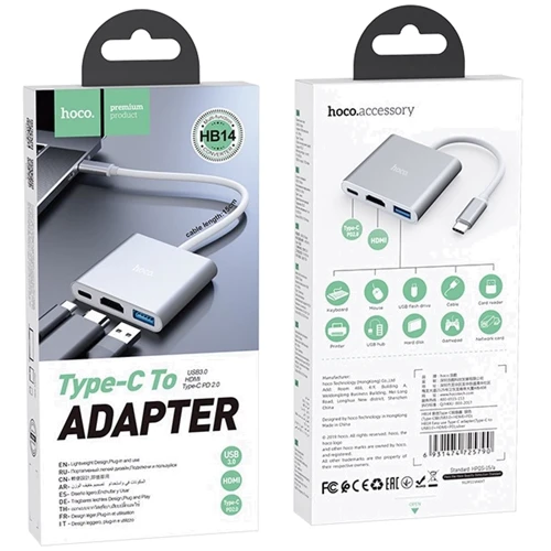 Адаптер Hoco Adapter HB14 USB-C to USB3.0+HDMI+USB-C PD Silver фото 7