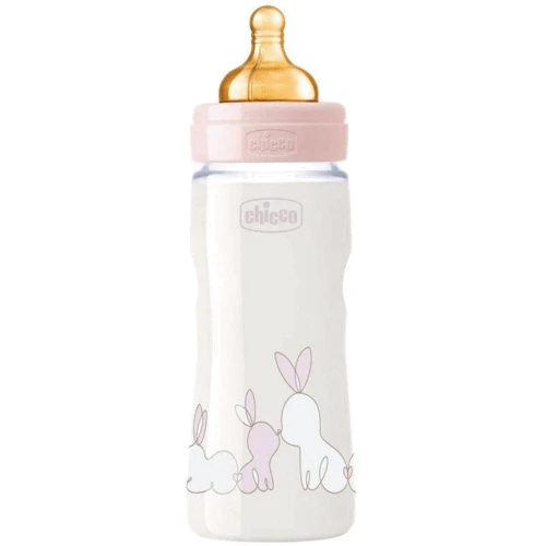 Бутылочка для кормления пластиковая Chicco Original Touch с латексной соской 4м+ 330 мл Розовая (27634.10)