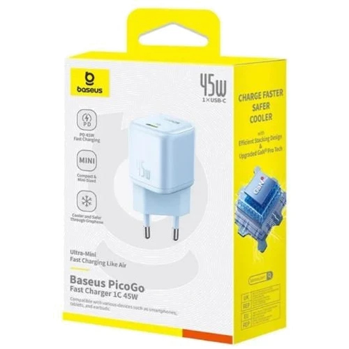 Зарядное устройство Baseus USB-C Wall Charger GaN 1C 45W Blue (P10176800313-00): Количество USB-портов 1